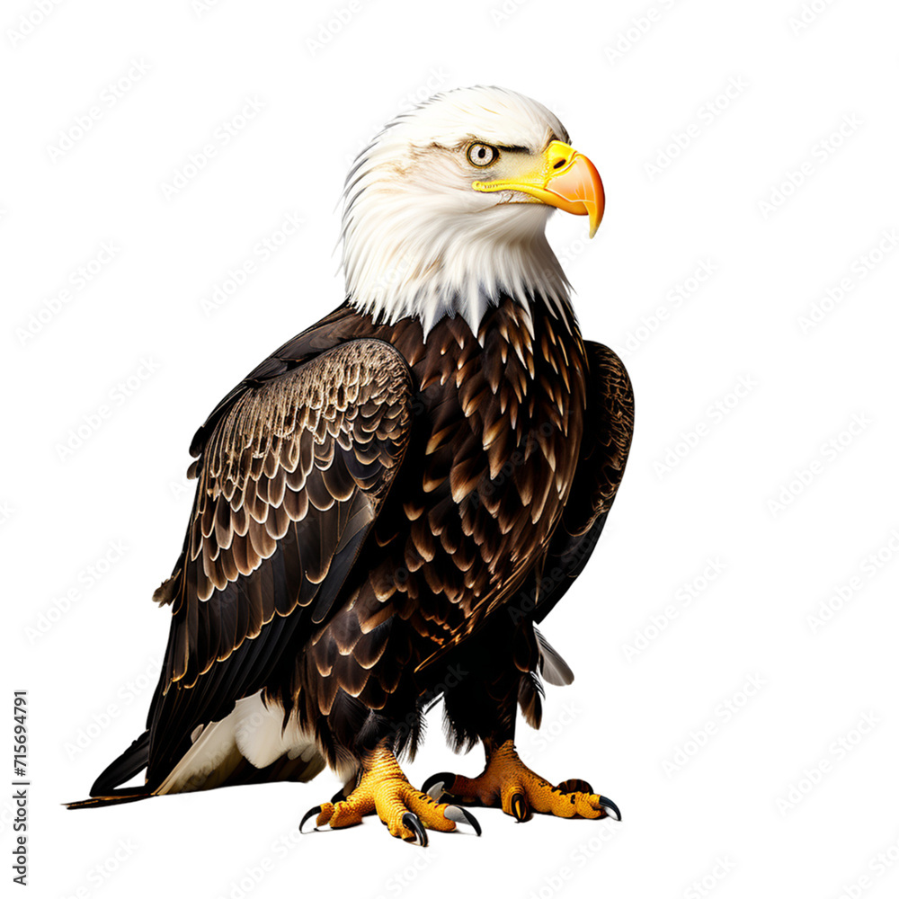 Fototapeta premium Bald eagle sitting on transparent background