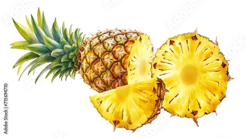 ripe juicy pineapple whole and its half