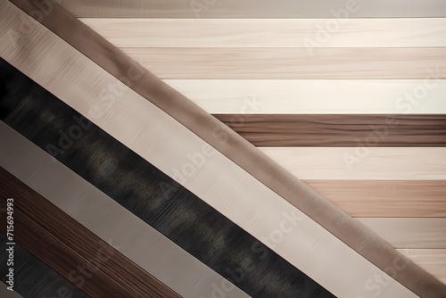 Earthy brown and muted gray stripes on a wooden surface, creating a visually pleasing flat lay, top view, copy space.