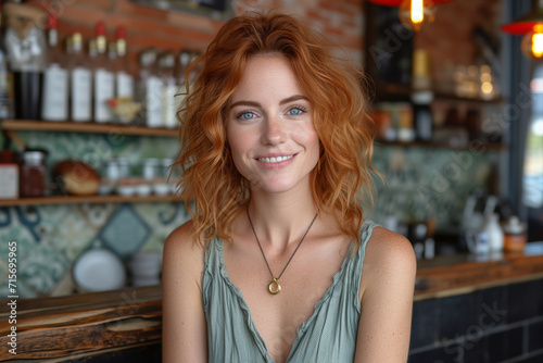 Wallpaper Mural Cheerful Red-Haired Woman in a Coffee Shop Torontodigital.ca