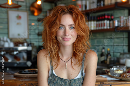 Cheerful Red-Haired Woman in a Coffee Shop © Melipo-Art