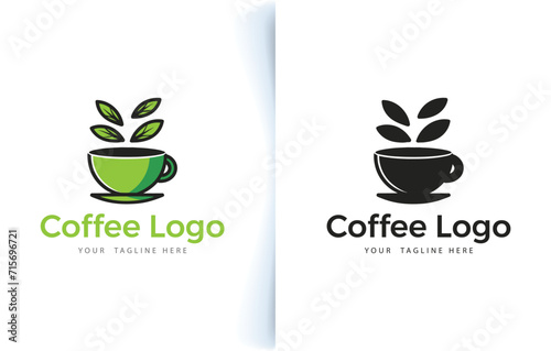 Vector modern coffee cup bean and coffee shop logo with label