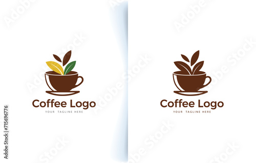 Vector modern coffee cup bean and coffee shop logo with label