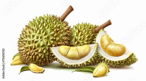ripe juicy durian whole and its half