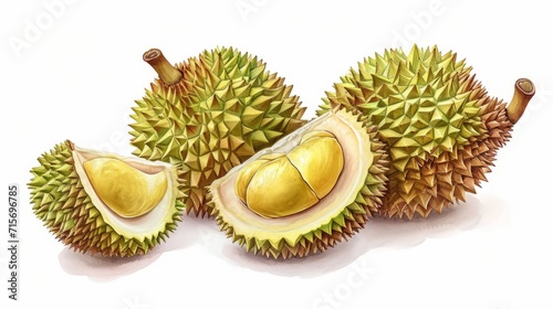 ripe juicy durian whole and its half