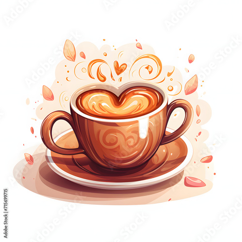 Two coffee cups with heart-shaped steam  symbolizing a perfect pair isolated on white background  cartoon style  png 