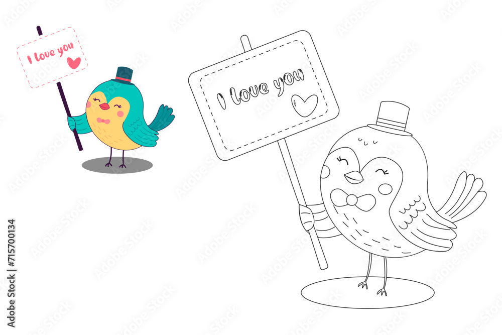 Coloring book, cute bird. To print. Black and white illustration for coloring. Children's development, education of preschoolers, schoolchildren, tasks, games International Bird Day Coloring book, cute bird. To print. Black and white illustration for coloring. Children's development, education of preschoolers, schoolchildren, tasks, games International Bird Day