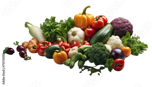 A collection of various vegetables placed on a transparent background