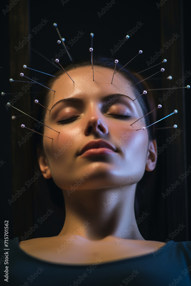 A masseuse performs acupuncture on a girl on a massage table A masseuse performs acupuncture on a girl on a massage table