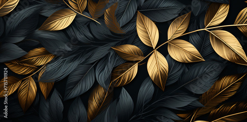 the gold leaf wallpaper has different colors and styles, in the style of conceptual digital art, tropical symbolism, high detailed, brown and black, shaped canvas, soft-edged © Possibility Pages