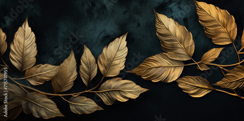 the gold leaf wallpaper has different colors and styles, in the style of conceptual digital art, tropical symbolism, high detailed, brown and black, shaped canvas, soft-edged