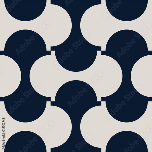 Vector illustration of abstract flat seamless contemporary modern mid-century monochrome geometric semi-circle pattern. For wallpaper design, pattern, background, web, print, card