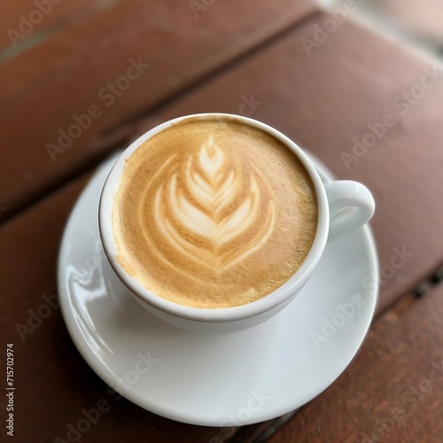 A cup of coffee with a leaf design on it AI Image generate