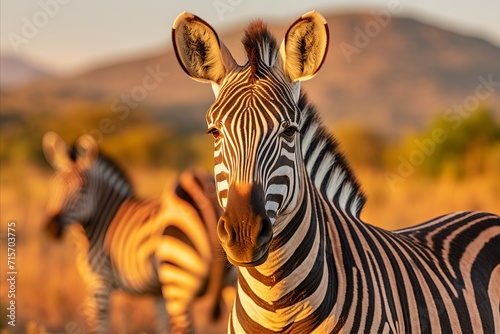 Magnificent herd of majestic zebras roaming freely in the vast african savannah scenic landscape