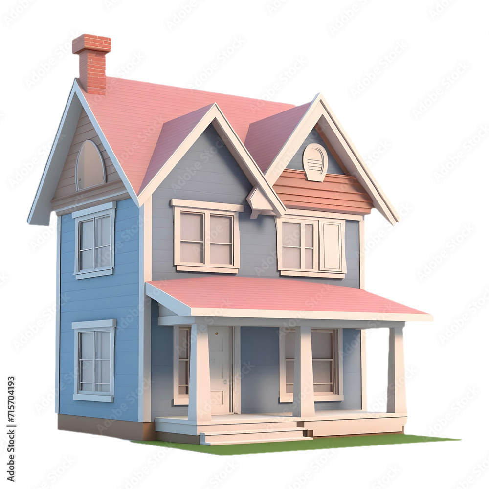 3D Rendering of a Real Estate House or Home on Transparent Background - Ai Generated