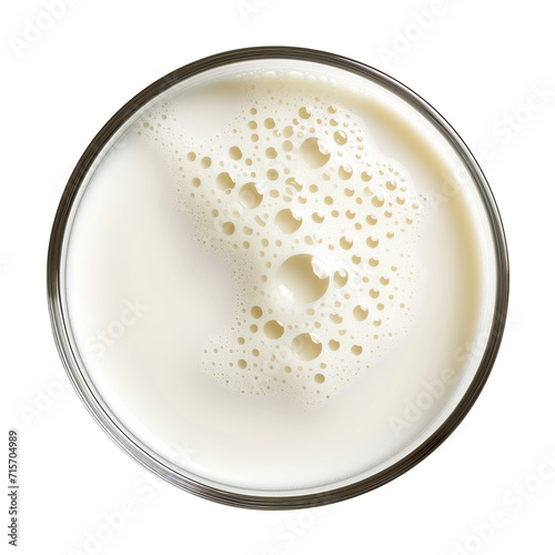 A glass of milk top view isolated on a transparent background 
