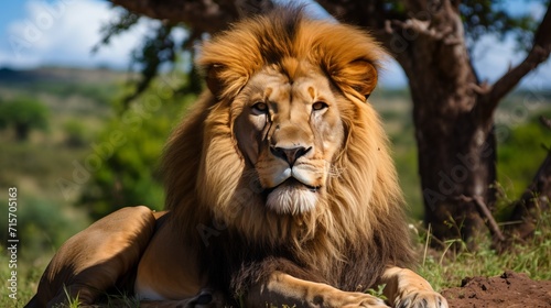 Majestic lion in the african savannah  showcasing the essence of the breathtaking wildlife