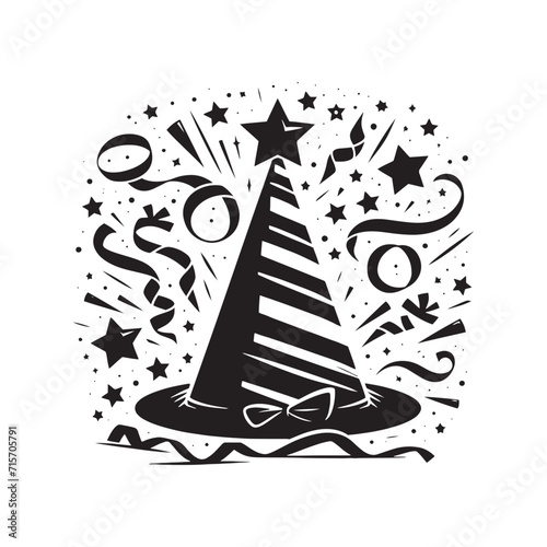 Whimsical Headgear: Party Hat Silhouette Series Conjuring a Playful Aura of Joy and Revelry - Party Illustration - Party Hat Vector - Celebration Silhouette
