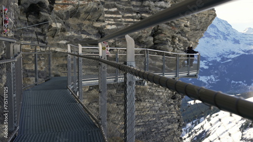 Grindelwald First Mountain Trail - Elevated Metal Pathway Along Cliffside