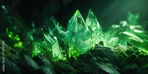 Closeup of Green Crystals on Dark Rock Background - A Stunning Nature Image