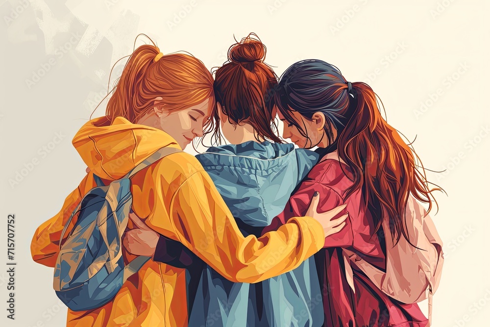 Happy friendship day with back view of friend group illustration having fun and enjoy