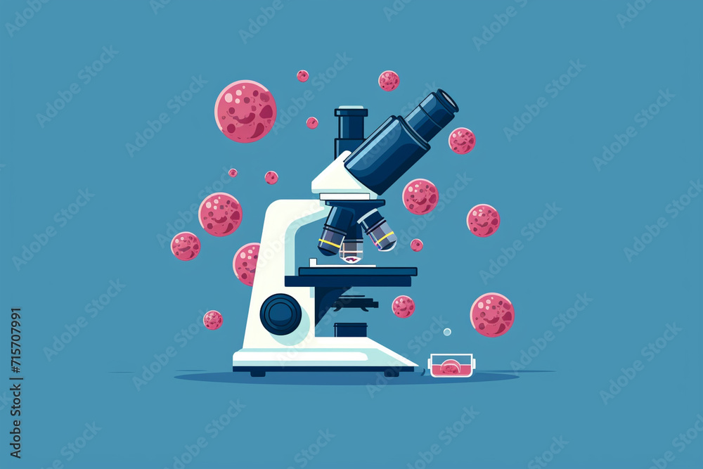 A microscope and cells depicting cancer research, World Cancer Day, flat illustration