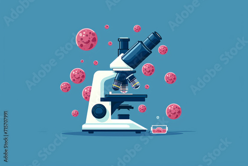 A microscope and cells depicting cancer research, World Cancer Day, flat illustration