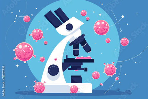 A microscope and cells depicting cancer research, World Cancer Day, flat illustration