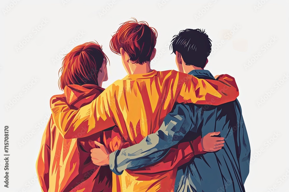 Happy friendship day with back view of friend group illustration having fun and enjoy