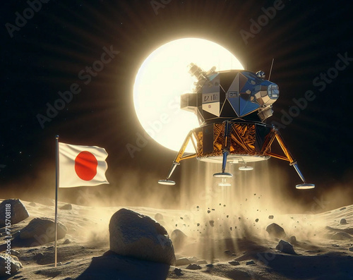 Chandrayaan Moon Sniper successful landing on the moon with Japan flag AI generated photo