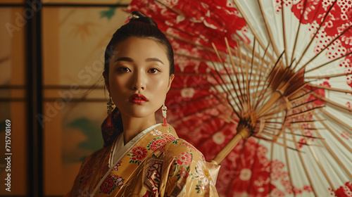 vintage-inspired fashion shoot, showcasing a Japanese model adorned in retro attire