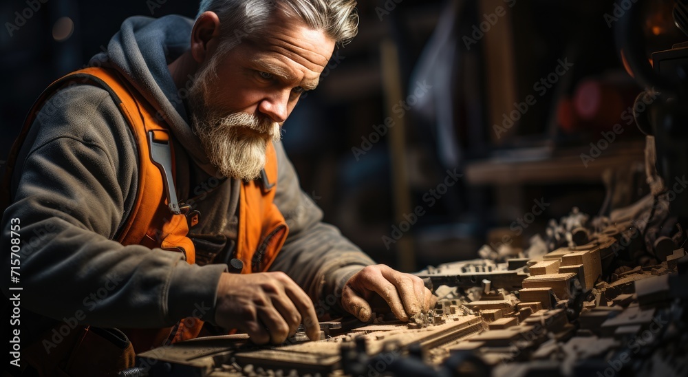 A skilled artisan carefully crafts a detailed metal model, his focused expression revealing his dedication to his craft and the intricate clothing he wears reflecting his love for the art of metalsmi A skilled artisan carefully crafts a detailed metal model, his focused expression revealing his dedication to his craft and the intricate clothing he wears reflecting his love for the art of metalsmi