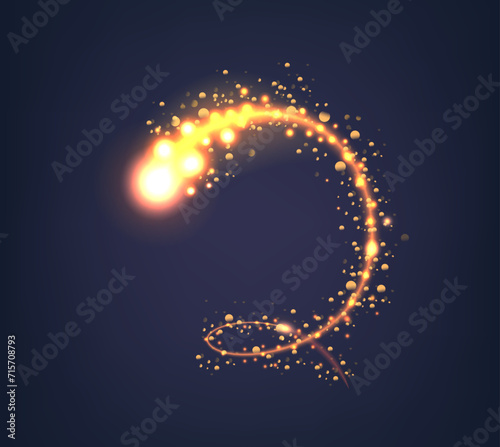 Sparkling Light Wave, Glow Swirl with Magic Sparks and Particles, Vector Graphic Design Element. Luminous Dynamic Line