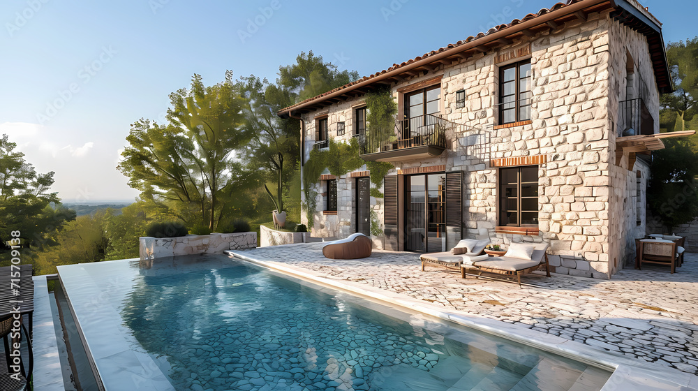 old stone house with pool