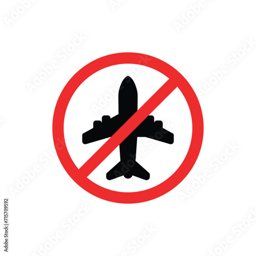 simple flight canceled icon with red ban. flat style trend modern minimal logo graphic art design element isolated on white background. concept of force majeure or travel agency or lost trip