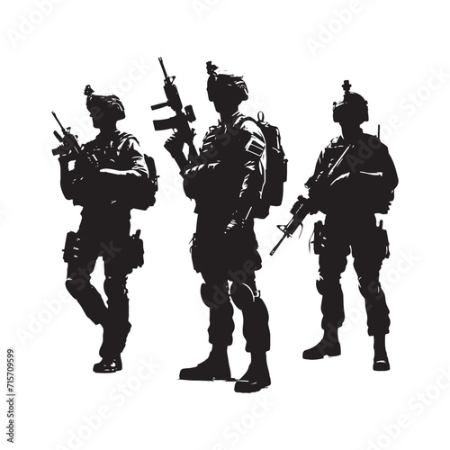 Sentinel Shades: Soldier Silhouettes Standing as Silent Sentinels Guarding the Realm of Military Precision - Soldier Illustration - Soldier Vector - Military Silhouette
