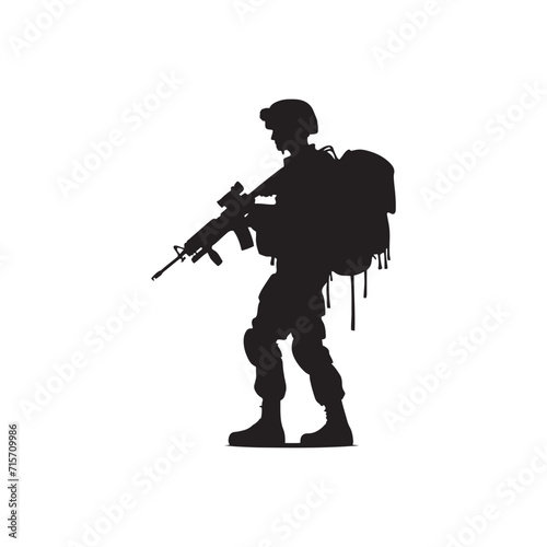 Guardians of the Horizon: Soldier Silhouettes in Military Harmony, Defenders of Every Horizon - Soldier Illustration - Soldier Vector - Military Silhouette 