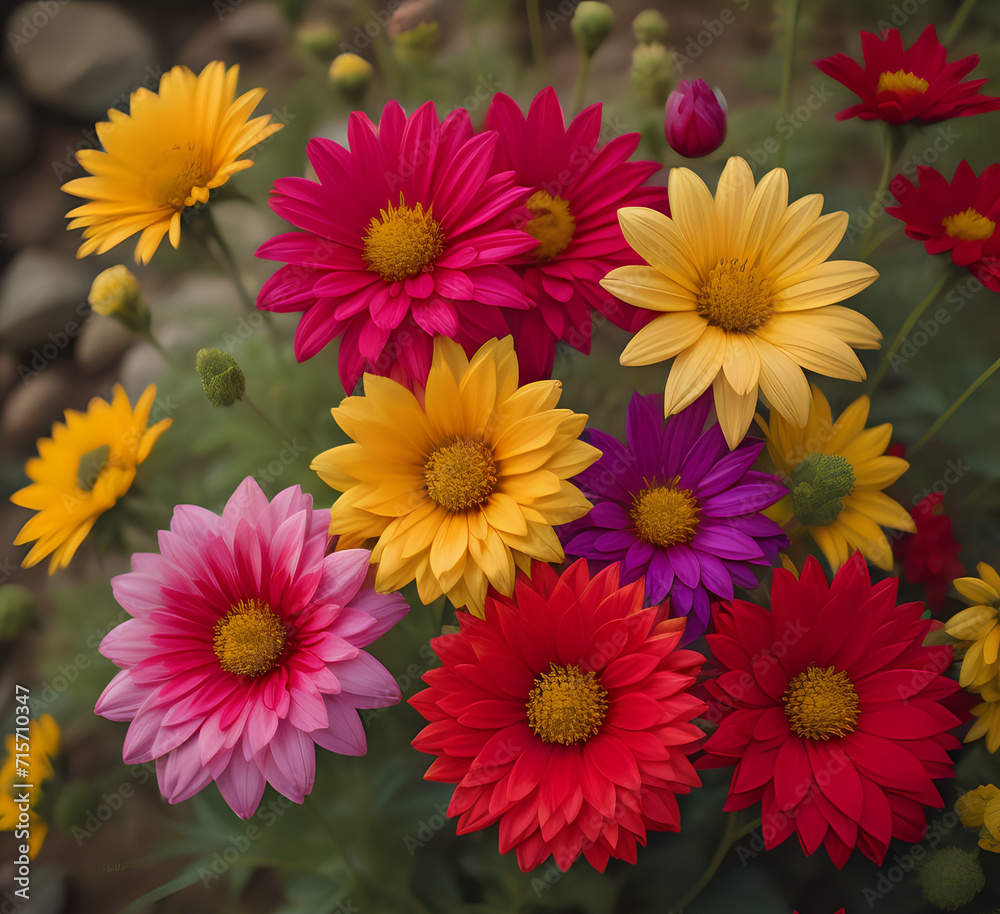 Dahlia Garden Capture a wide shot of a Dahlia garden, showcasing rows of blooming Dahlias. Focus on the variety of colors. Beautiful yellow and purple daisies in a summer garden. generative Ai Dahlia Garden Capture a wide shot of a Dahlia garden, showcasing rows of blooming Dahlias. Focus on the variety of colors. Beautiful yellow and purple daisies in a summer garden. generative Ai