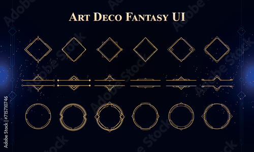 Set of Art Deco Modern User Interface Elements. Fantasy magic HUD. Good for game UI. Vector Illustration EPS10