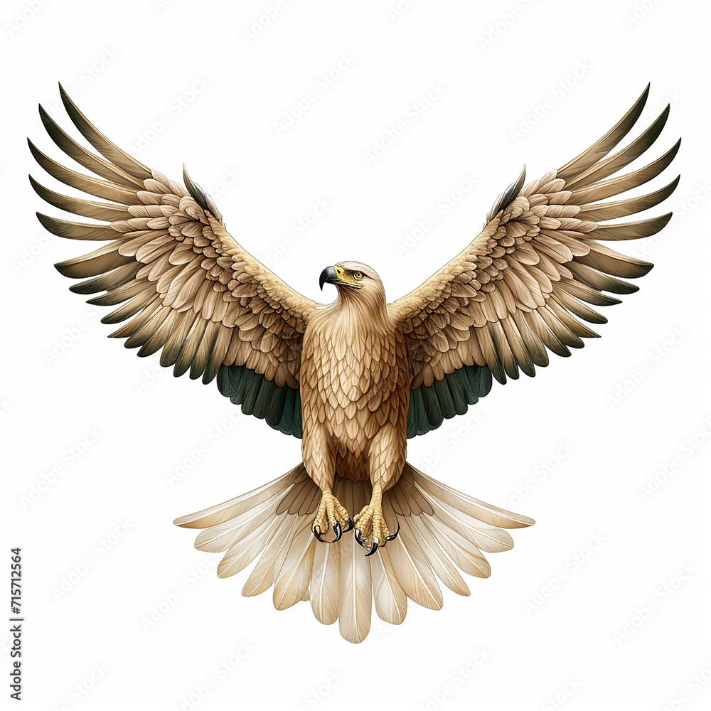 Obraz premium A single Saudi Arabian Eagle is flying isolated on a white background in the top view