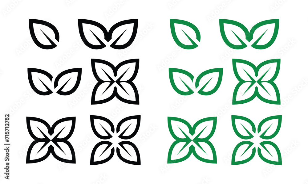 green and black leaf icons set
