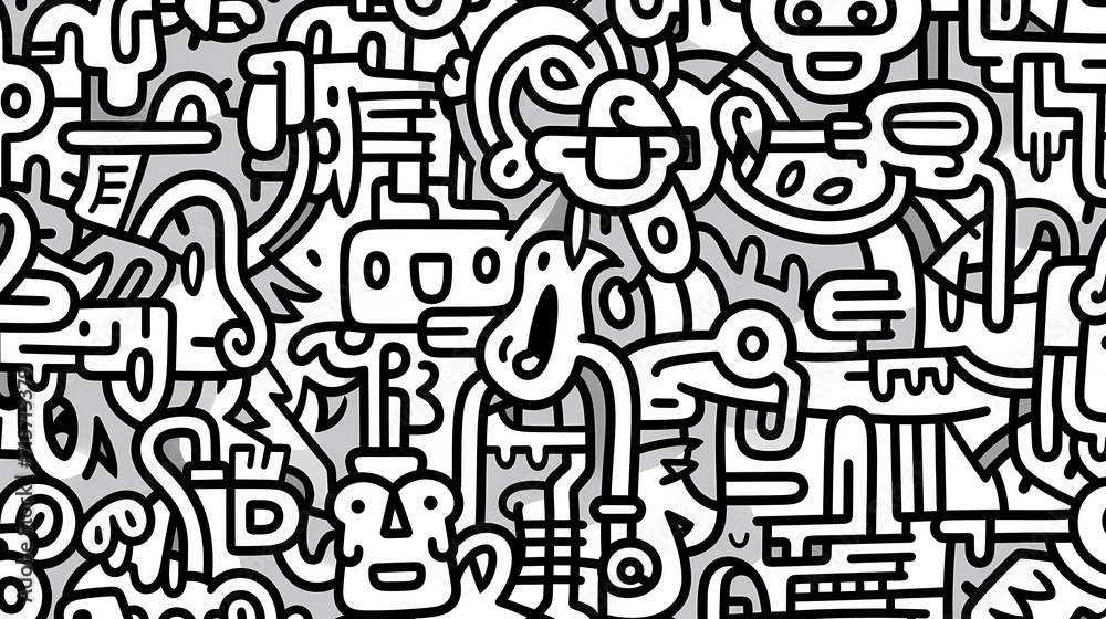Funny doodle seamless pattern, artistic background Funny doodle seamless pattern, artistic background