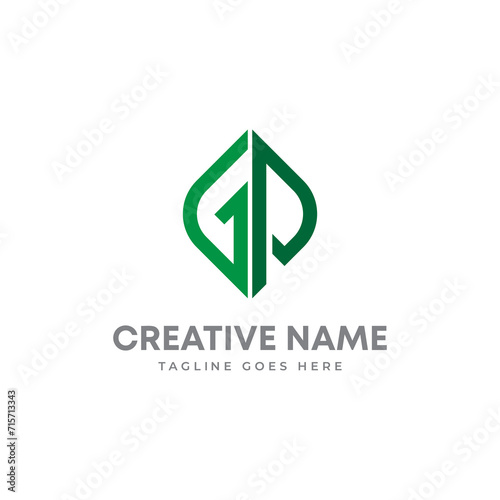 Organic Letter GP logo. Letter mark logo design. Leaf logo. Letter GP leaf logo