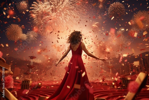 woman in red dress with generative ai