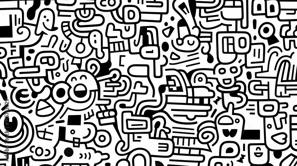 Funny doodle seamless pattern, artistic background Funny doodle seamless pattern, artistic background