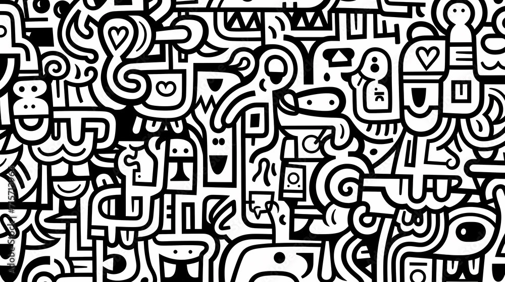 Funny doodle seamless pattern, artistic background Funny doodle seamless pattern, artistic background
