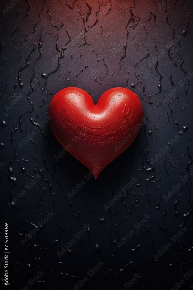 Glossy Red Heart on Textured Backdrop - Simplicity and Symmetry in Soft Illumination, Valentine's Day Concept Glossy Red Heart on Textured Backdrop - Simplicity and Symmetry in Soft Illumination, Valentine's Day Concept