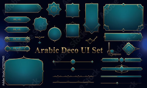 Set of Art Deco Modern User Interface Elements. Fantasy magic HUD with arabian elements. Template for rpg game interface. Vector Illustration EPS10