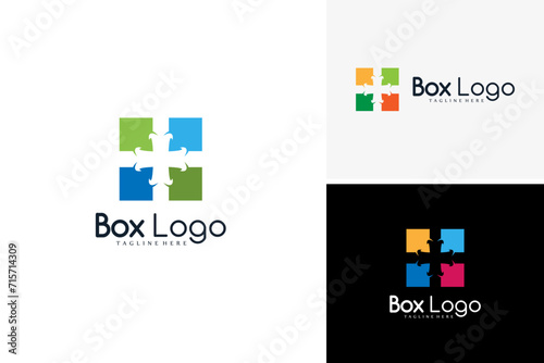Vector geometric gift logo, box with the ribbon logo design template photo