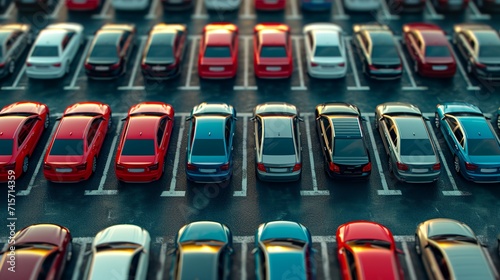 a parking with lots of colorful cars photo
